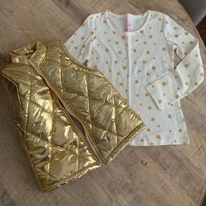 Gold puffer vest and stars long sleeve shirt